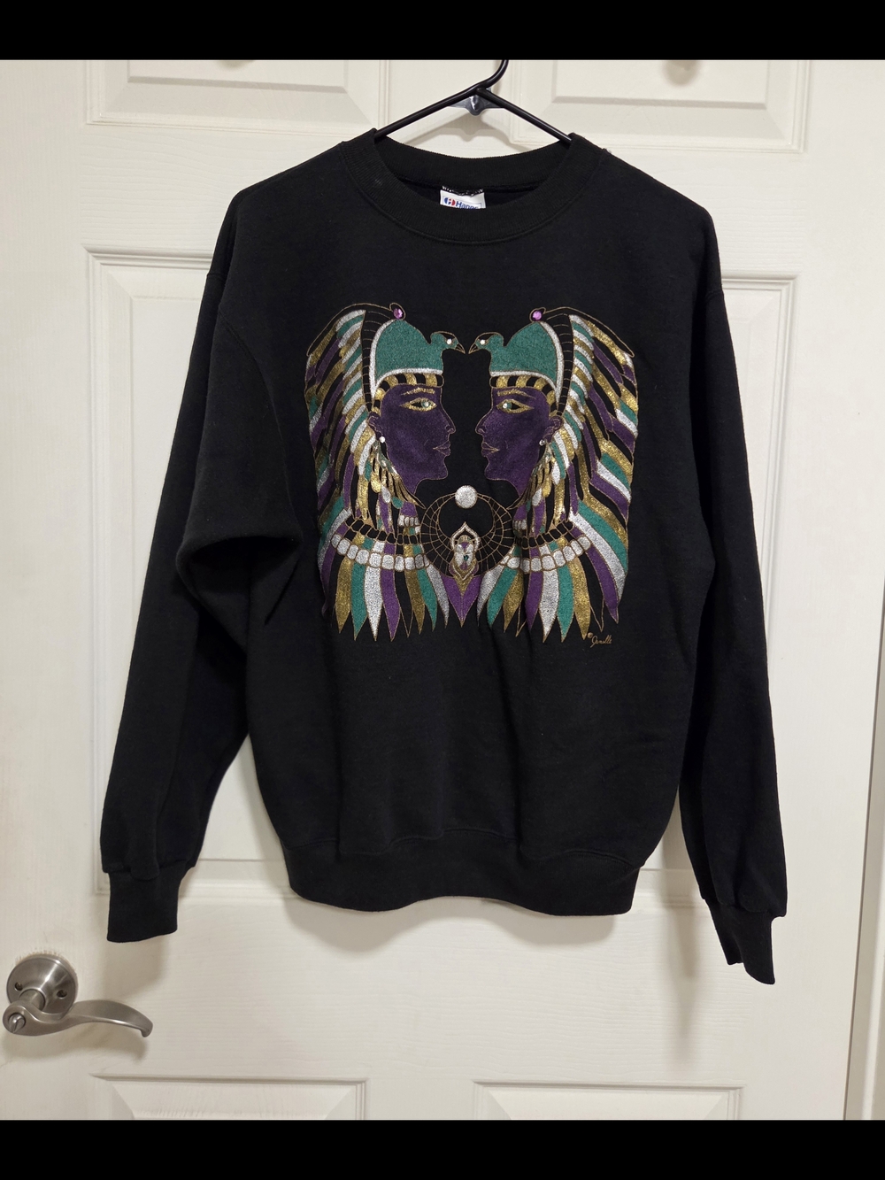 Vintage 80s Hanes Crewneck Sweatshirt USA Made Signed Janelle Egyptian Art Wear